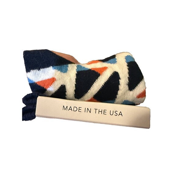 Social Climb Crew Socks Made in USA Blue White Orange Geometric Pattern NWT - Picture 3 of 5